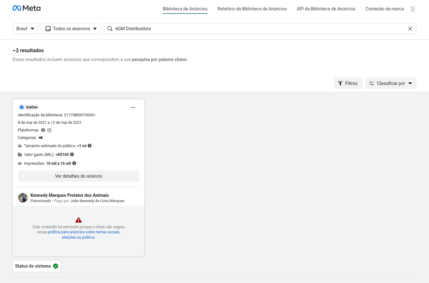 Consulta Meta Ads Library - AGM Distribuidora