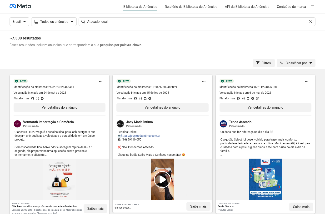 Consulta Meta Ads Library - Atacado Ideal