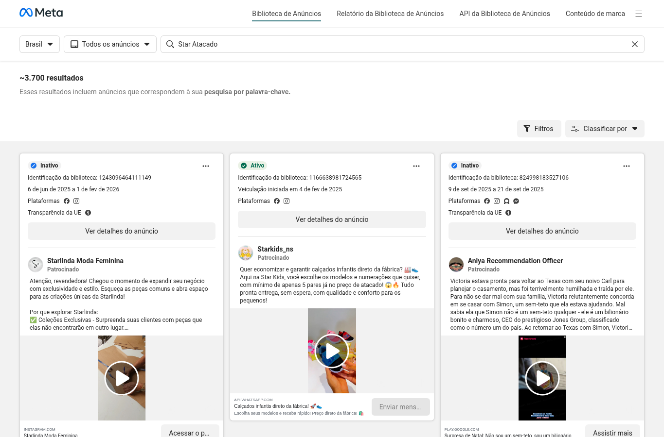 Consulta Meta Ads Library - Star Atacado
